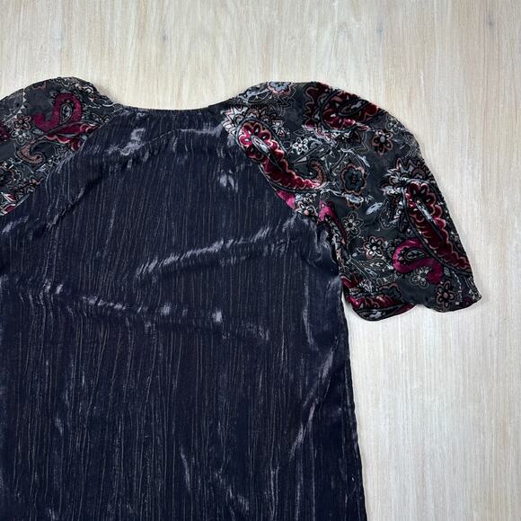 Umgee Floral Burnout Velvet Shift Puff Sleeve Boho Fairy Chic Goth Dress Small - Picture 12 of 14